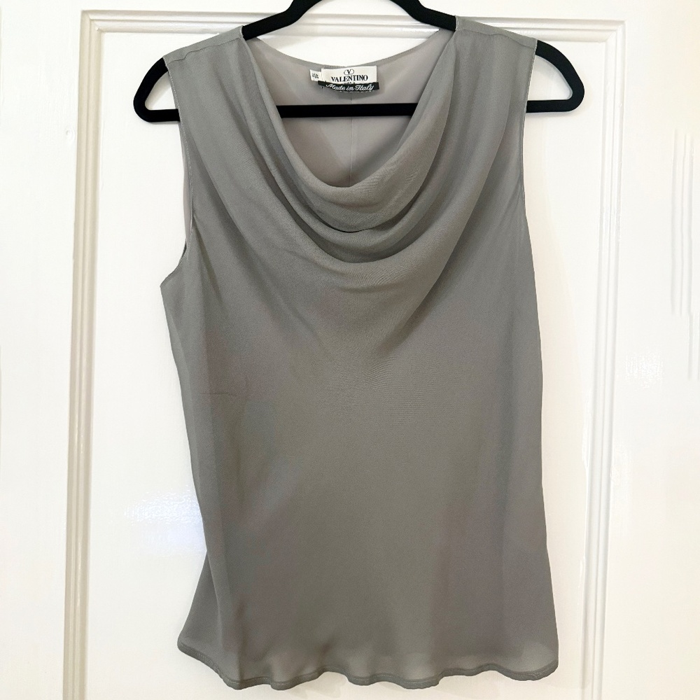 Vintage Valentino Grey Silk Chiffon Cowl Neck Top